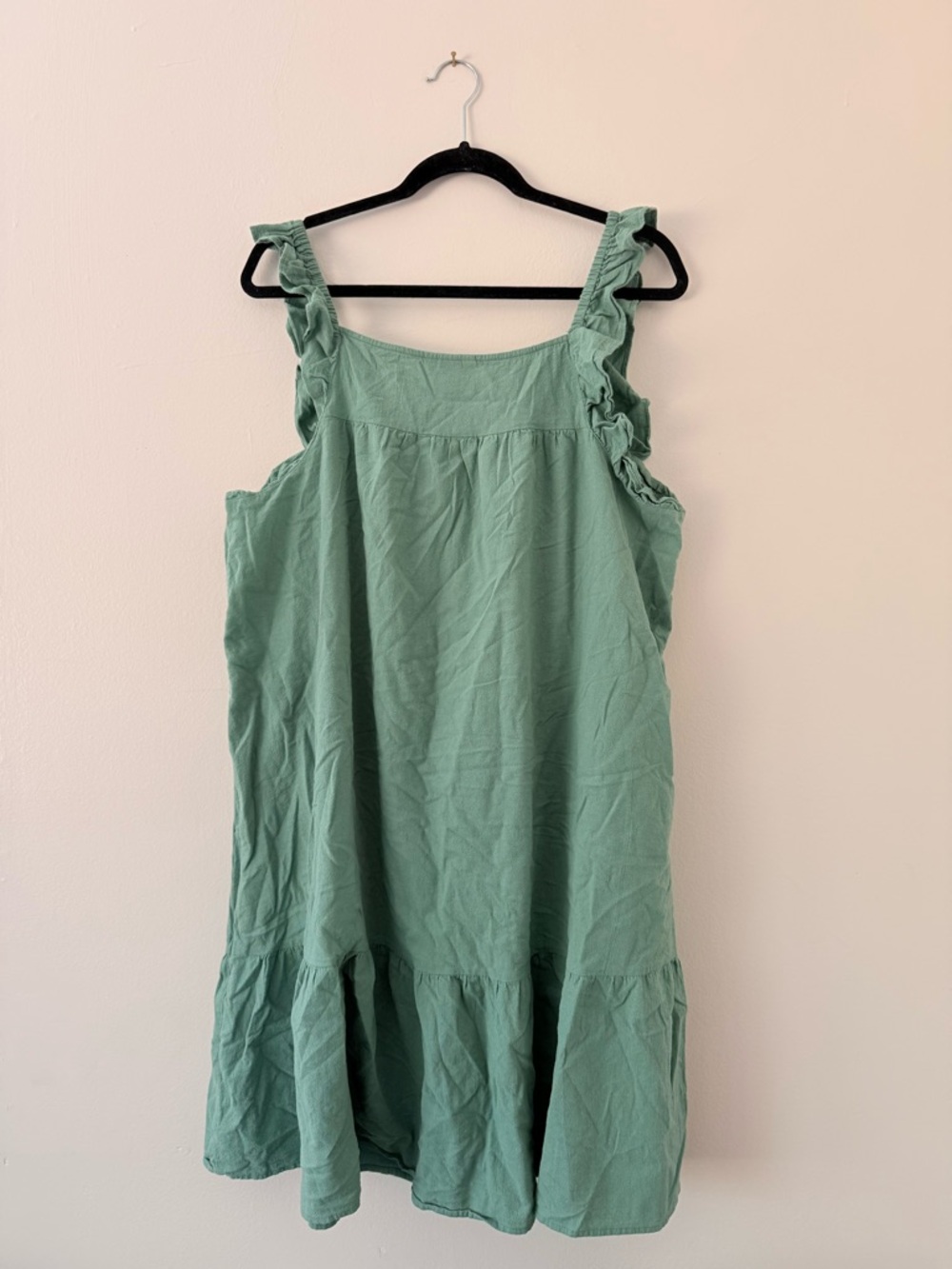 Universal Thread Green 100% Cotton Button Down Dress Sz 1X Boho Pockets Ruffle - Picture 3 of 11